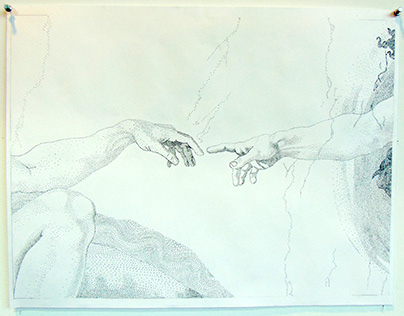Stippling drawing of The Creation of Adam