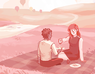 Illustration: Picnic Date at the Balloon Festival