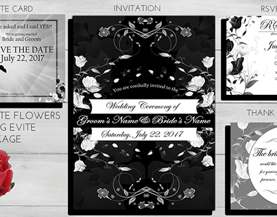 Black & White Flowers Wedding Invitation