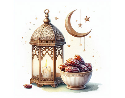 Watercolor Ramadan Lantern with date