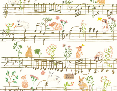 Music score rabbits forest