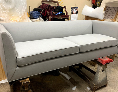 Reupholstered Grey Designer Couch