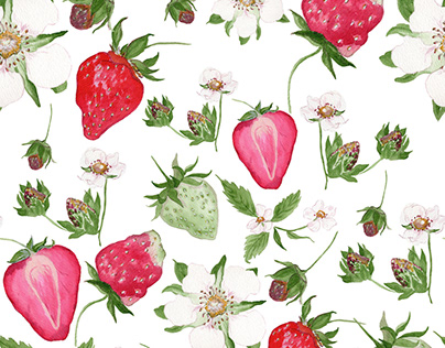 Strawberries in Bloom Repeating Pattern