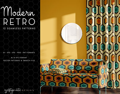 12 Seamless Modern Retro Patterns - Brown, Orange