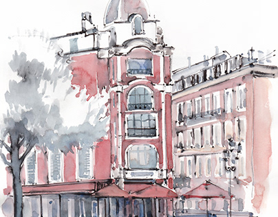 On the streets of Nice, France. Sketch.