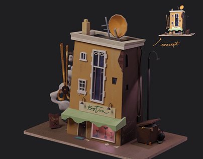 Barbershop Low-poly model and handpaint texture