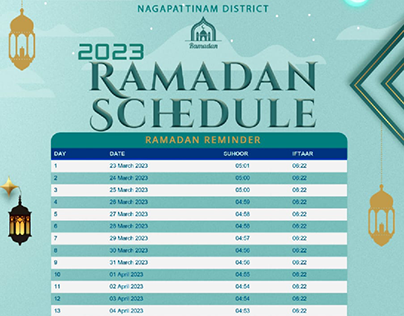 Ramadan Calendar Time For Suhoor and Iftar