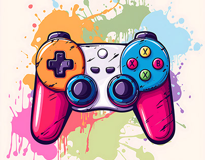 Gaming controler graffiti color splash background