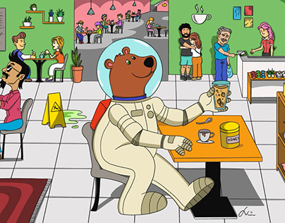 Carlos the space bear for a coffee shop
