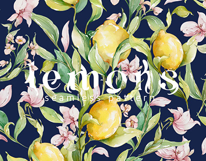 Watercolor Lemon and flowers pattern&elements