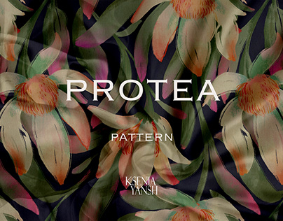 Gouache Paint Tropical Flower Bud Protea print pattern