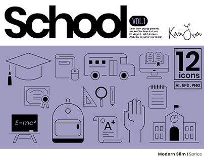 School Icons Set | Modern Slim Series