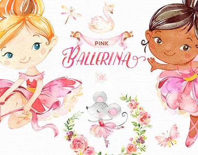 Pink Ballerina. Watercolor set