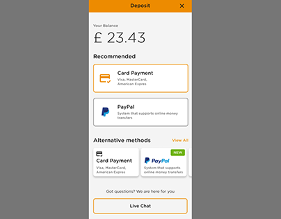 Payment methods, mobile app