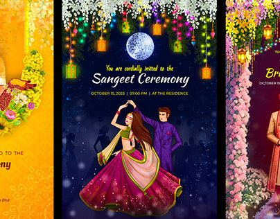 Wedding e-cards design- Haldi, Sangeet, Wedding