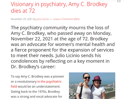 Visionary in psychiatry, Amy C. Brodkey dies at 72
