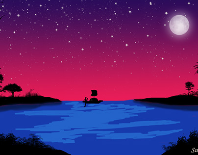 Moonlit Night Scenery Illustration