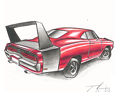 Desenho do Dodge charge Daytona - feto com lápis de cor