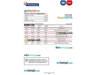 Bulgaria Postbank statement template Word PDF