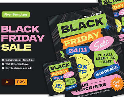 Black Friday Sticker Flyer AI & EPS Template