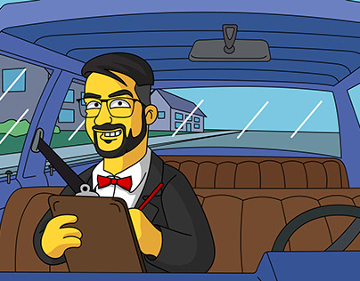 cartoon in The Simpsons Style driving instructor