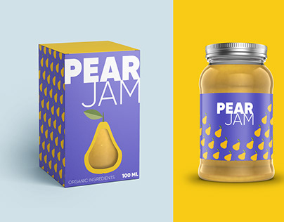 Packaging of pear jam. Concept.
