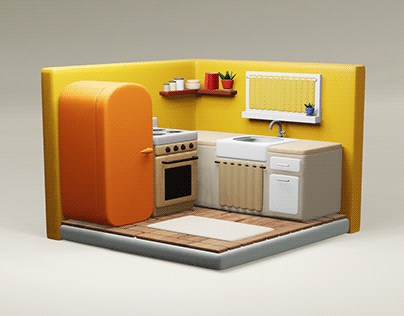 Cute isometric kitchen (Blender)