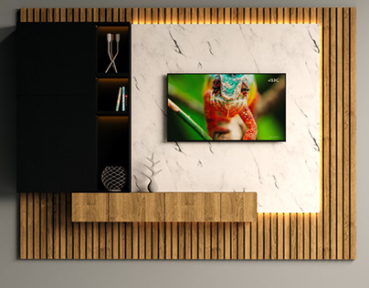 TV Wall Marble Wall and Wood - Set 01