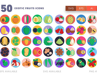 50 Exotic Fruits Icons