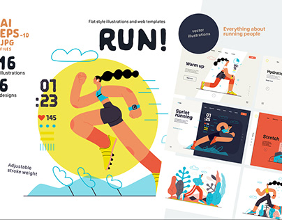 Run! Flat vector illustrations set