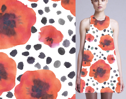 Poppies watercolor textile pattern ss17