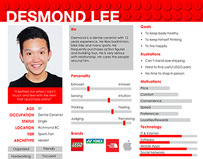 Persona for the mock-up Lego Store mobile app