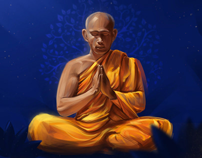 " Buddhist Monk " - Meditating Illustration