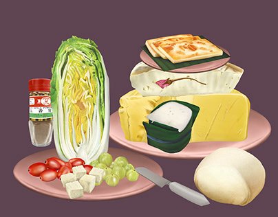Still Life with Asian Cheeses, Cabbage, and Berries