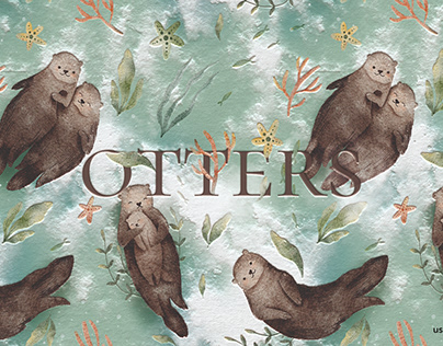 Otters pattern | Watercolor print for textile