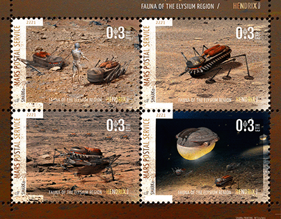 Martian postage stamps FAUNA OF THE ELYSIUM REGION