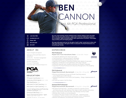PGA Pro Golf Resume | Custom Made
