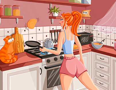 Illustration, Bechance, morning, cooking