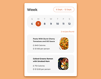 Calendar-Food App UI Component