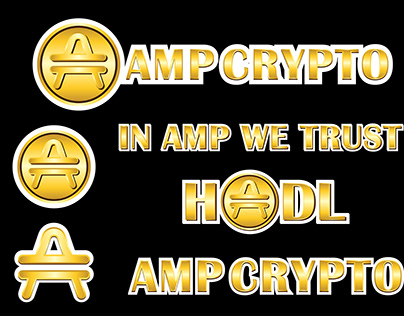 AMP coin crypto currency sticker logo with golden color