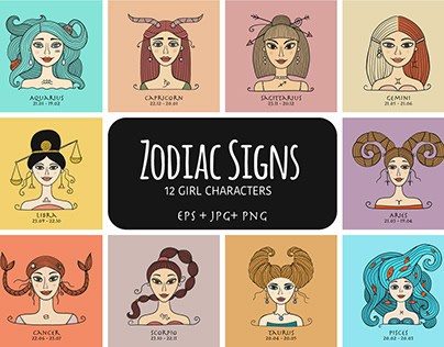 Zodiac Signs. 12 Girl Characters