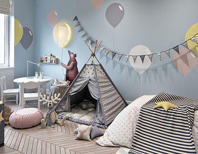 Design of childroom with ballons