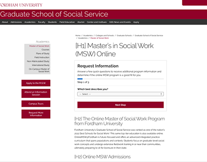 Fordham Online MSW Landing Page