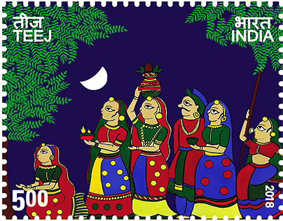 Postage stamp - Teej in Phad painting