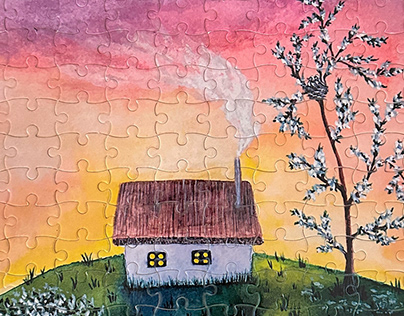 Puzzle "Sunset in the garden" / watercolor