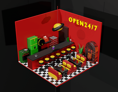 Diner layout rendered in Blender