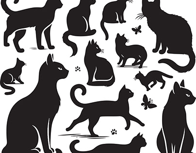 Free Vector Hand-Drawn Cat Silhouette Set