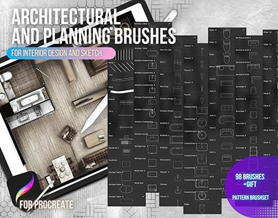 98 Architectural brushes for Procreate. Interior set