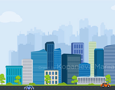 City flat silhouette for website banner