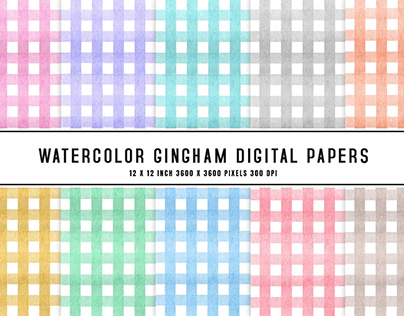 Watercolor Gingham Digital Papers